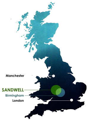 UK map showing location of Sandwell
