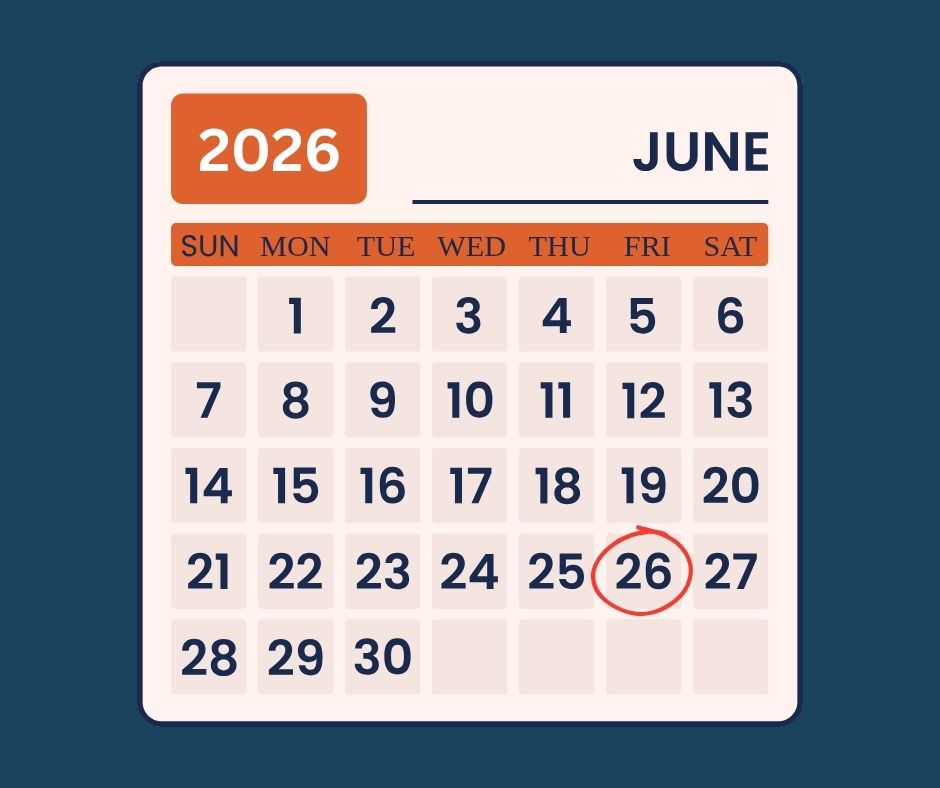 Calendar with 26 June circled