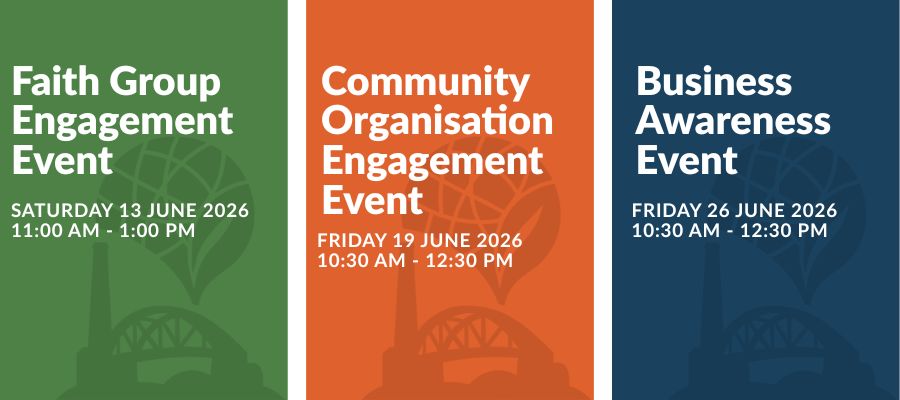 Title, date and time of three upcoming events