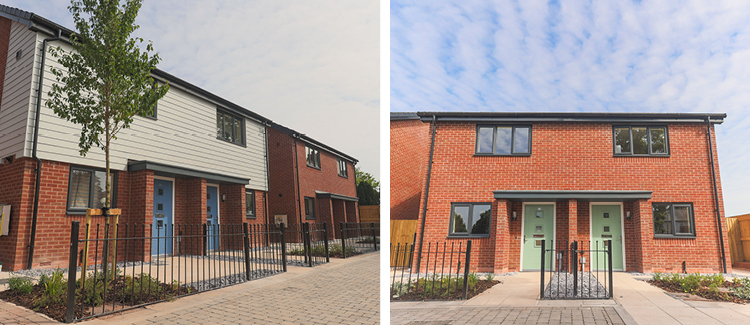 Two side by side images of newly built homes.