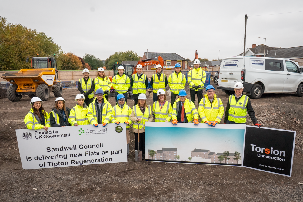 Groundbreaking ceremony for new homes in Union Street, Tipton, including Sandwell Council and Torsion Construction Ltd, October 2025