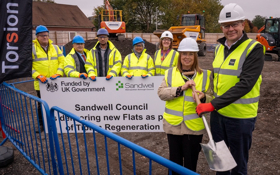 Councillors and Torsion Construction Ltd at groundbreaking for new homes in Union Street, Tipton, October 2025