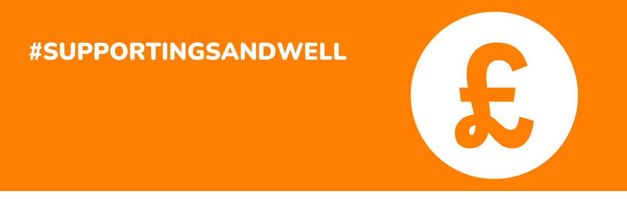 Image of a pound sign on an orange background with the text Supporting Sandwell