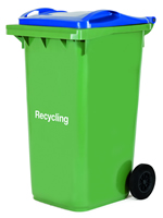 Image of a blue lidded recycling bin