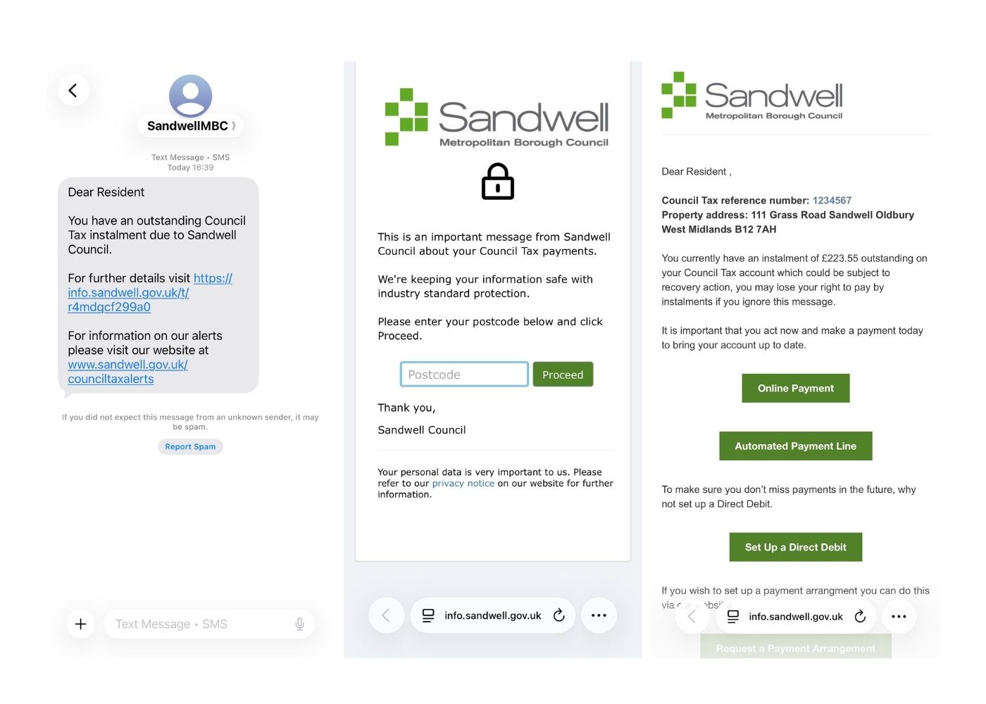 Example of Council Tax SMS alert