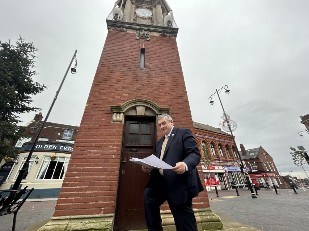 Councillor Peter Hughes in Wednesbury town centre promoting the Wednesbury Conservation Area consultation