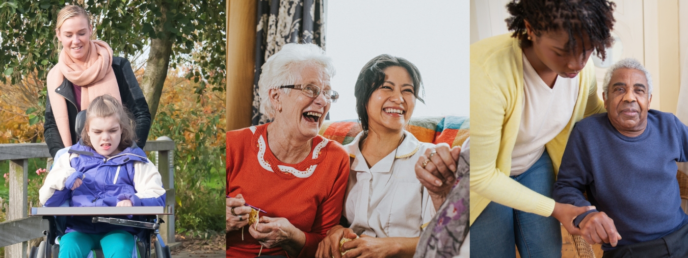 three images of people with caring responsibilties