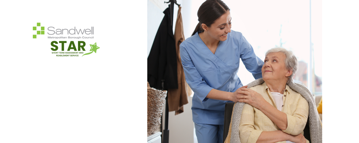 female carer supports older woman