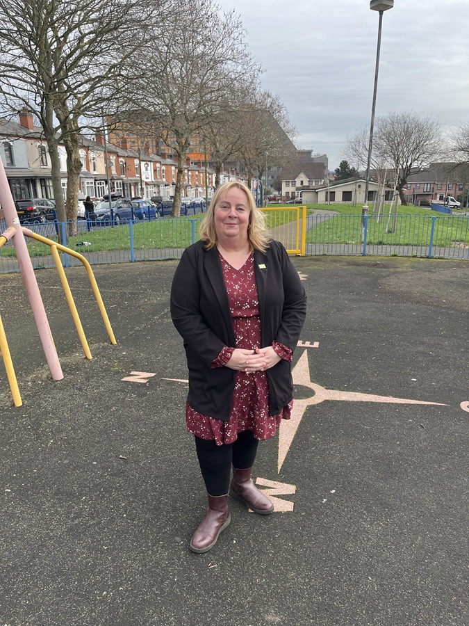 Councillor Suzanne Hartwell at Unett Street Play Area, Smethwick