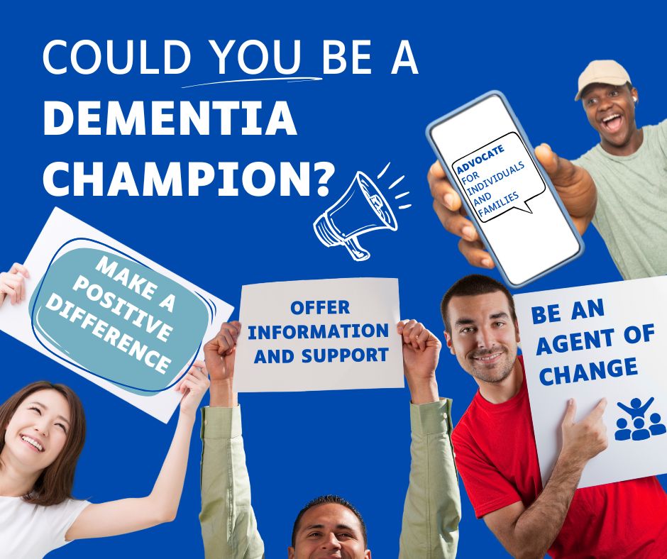 Graphic showing people becoming dementia champions