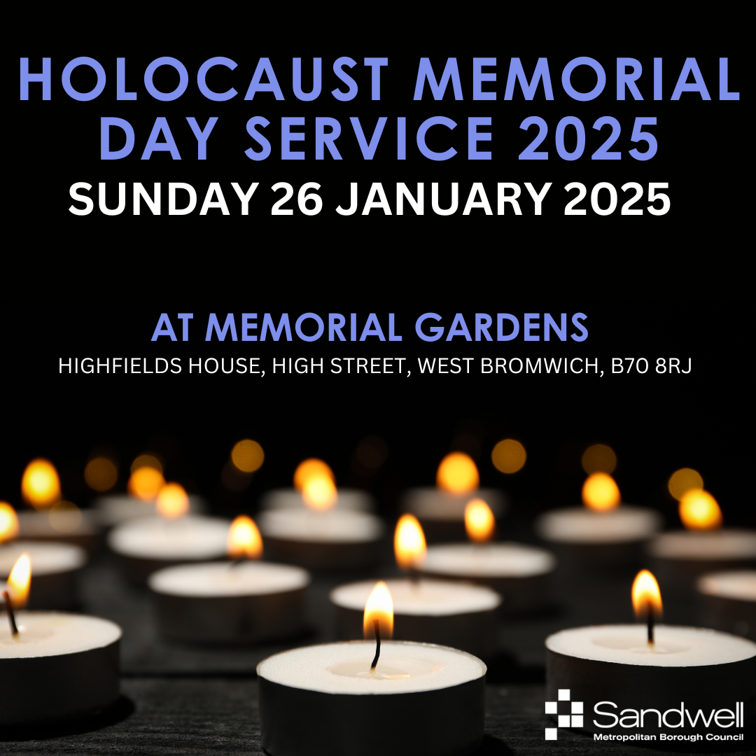 Holocaust Memorial Day Service 2025, Sunday 26 January 2025 at Memorial Gardens, Highfields House, High Street, West Bromwich, B70 8RJ