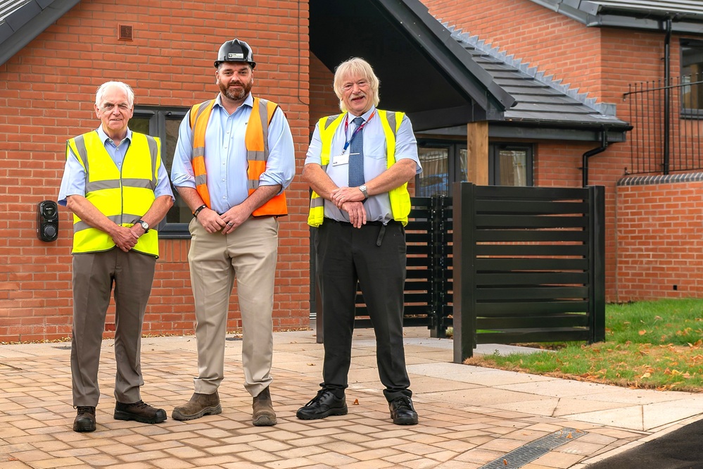 At new council homes in Hawes Lane, Rowley Regis, Josh Skidmore, TRPH’s Co-Founder and Joint Managing Director, with, left, Councillor Ken Parsons, Sandwell Council’s Cabinet Member for Housing, and, right, Councillor Ray Nock, Leader of Sandwell Council