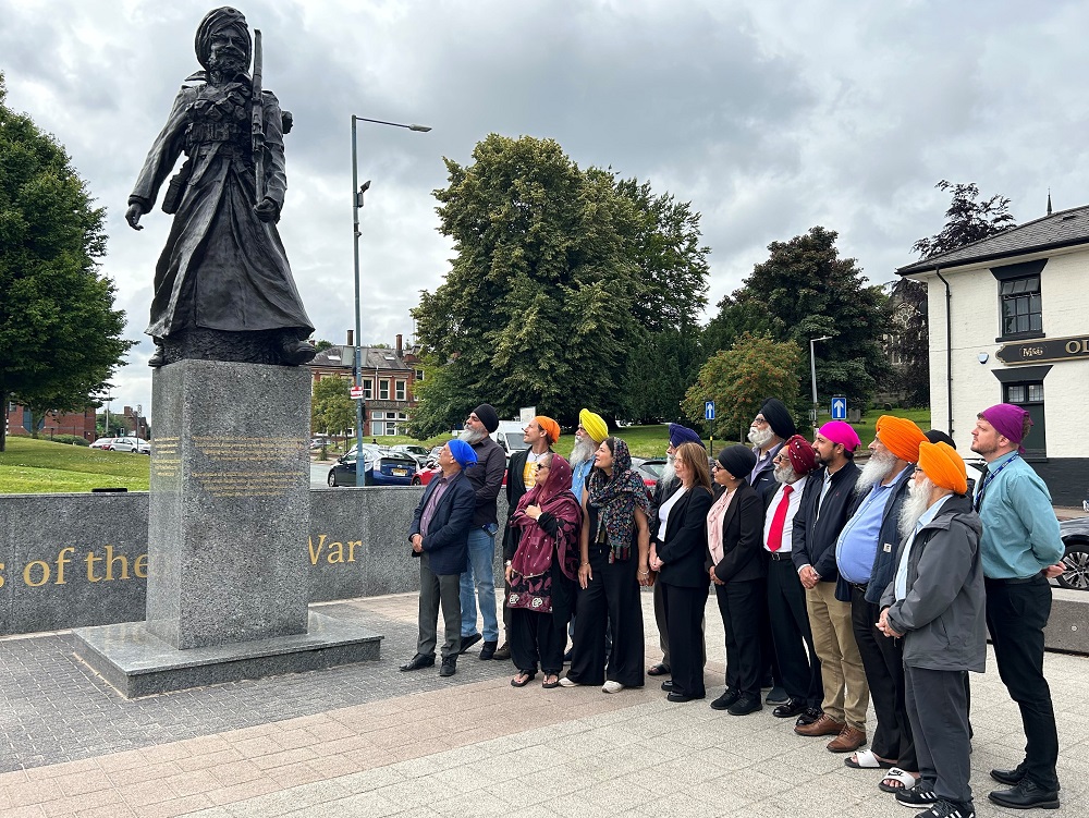 Community leaders at the Lions of the Great War memorial, Smethwick, July 2024