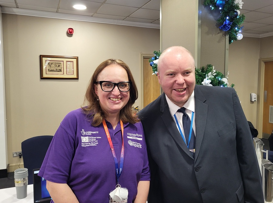 Lisa Holden from Connexions Sandwell with speaker Dan Noon from Network Rail at the Connexions Sandwell SEND Careers Event