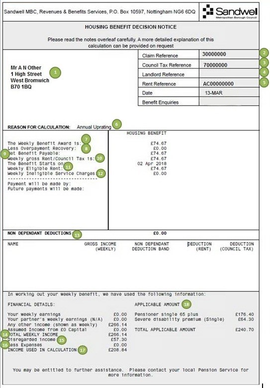 New example housing benefit letter