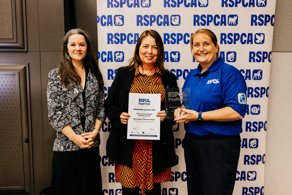 From left to right - Emma Slawinski, RSPCA Executive Director for Policy, Prevention &amp; Campaigns, Sandwell Council Leader Councillor Kerrie Carmichael and Beth Clements, former RSPCA Chief Inspector for West Yorkshire.