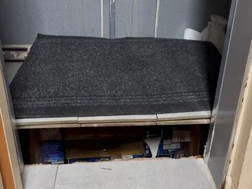 Mechanical hidden storage found in toilet floor within commercial premises