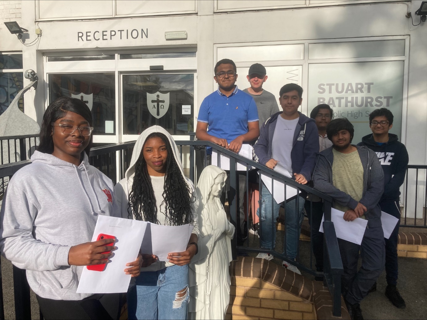 Stuart Bathurst Catholic High School students celebrate their GCSE results for 2023