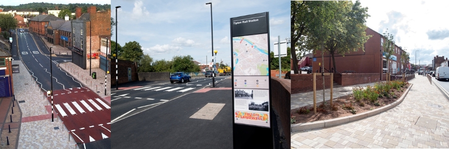 Banner of images showing improvements to public spaces in Owen Street, Tipton