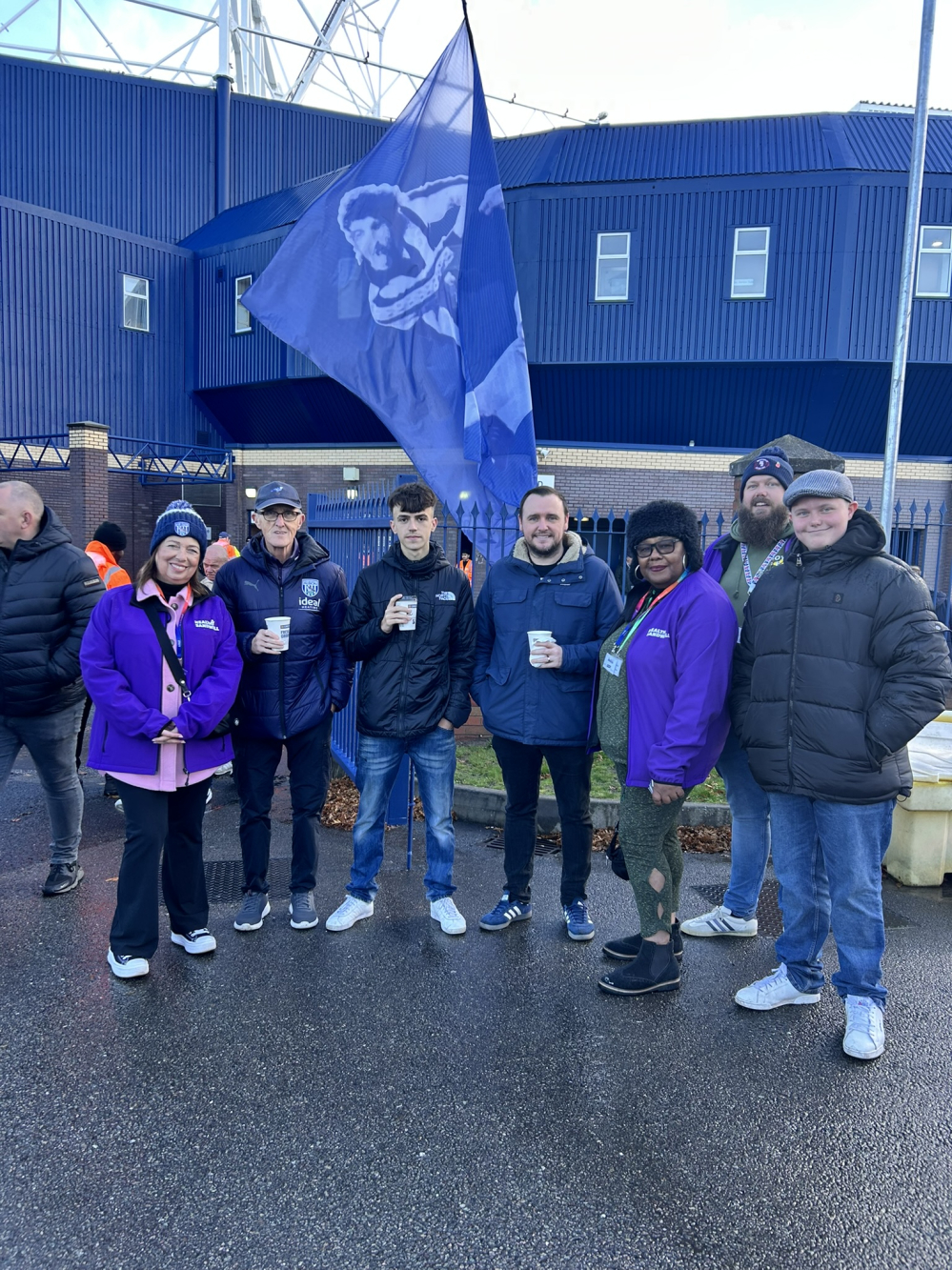 Councillor Kerrie Carmichael, Leader of Sandwell Council, Councillor Jackie Taylor, Cabinet Member for Adult Services, Health and Wellbeing & Councillor Luke Cotterill Wellbeing champion with WBA fans