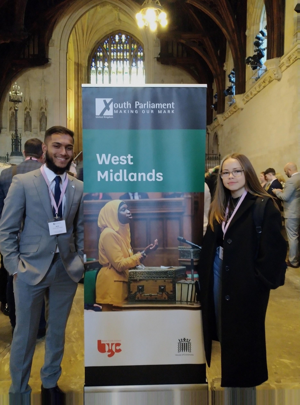 Mohammed Al-Hasan from Wednesbury, and Olivia Gall from Tividale, representing Sandwell and its young people, at the House of Commons.
