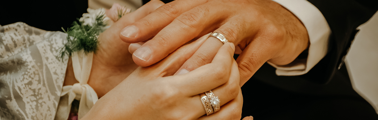Bride and groom with rings on hands