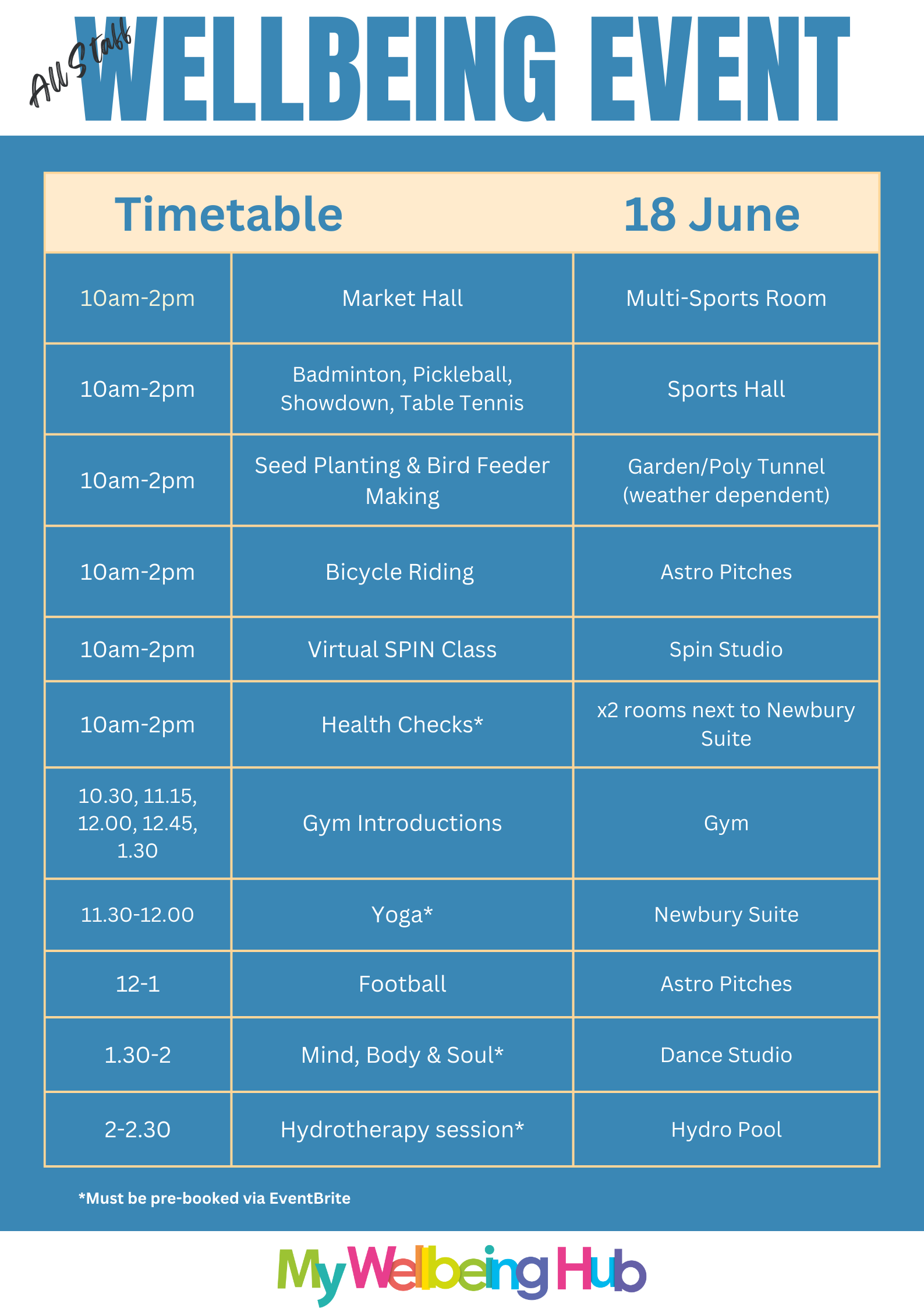 Wellbeing event timetable