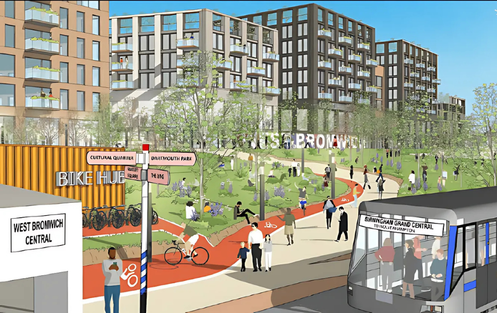 Artistic drawing of West Bromwich town centre