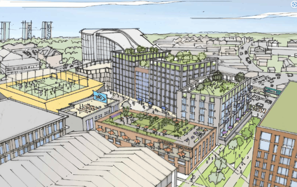 Artistic drawing of West Bromwich town centre
